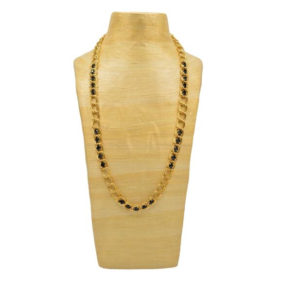 Givenchy Vintage Crystal Chain Necklace Chunky Gold Double Linked Blue 1980s 9J - Picture 6 of 12